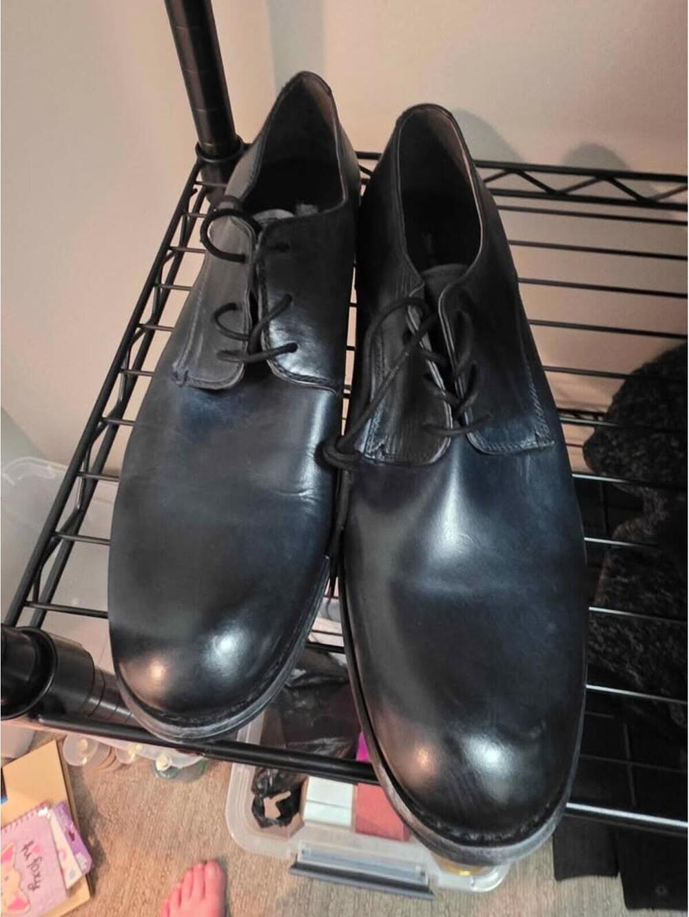 John Varvatos Black Leather Derby Shoes